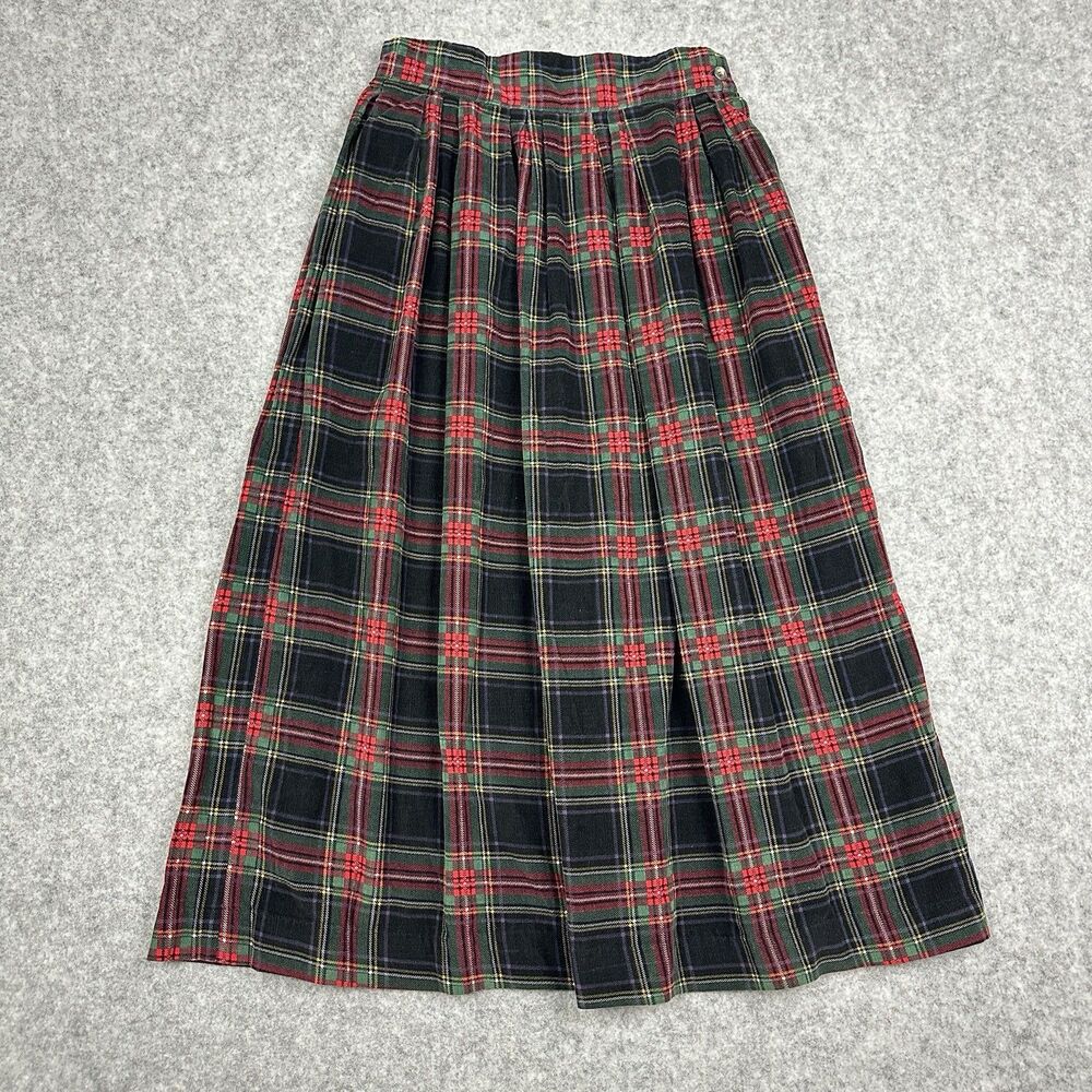 Vtg Bryn Connelly Flannel Midi Skirt Women 8 Tartan Plaid Cotton Academia Modest